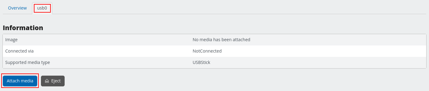 Меню BMC для подключения USB-устройства