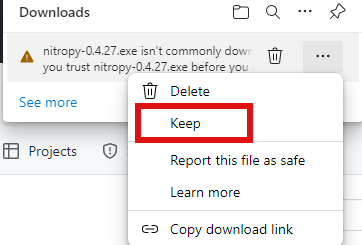 Предупреждение, отображаемое Edge