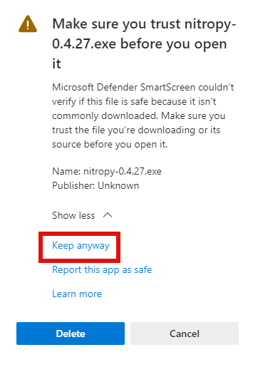 Mygtukas "Keep anyway